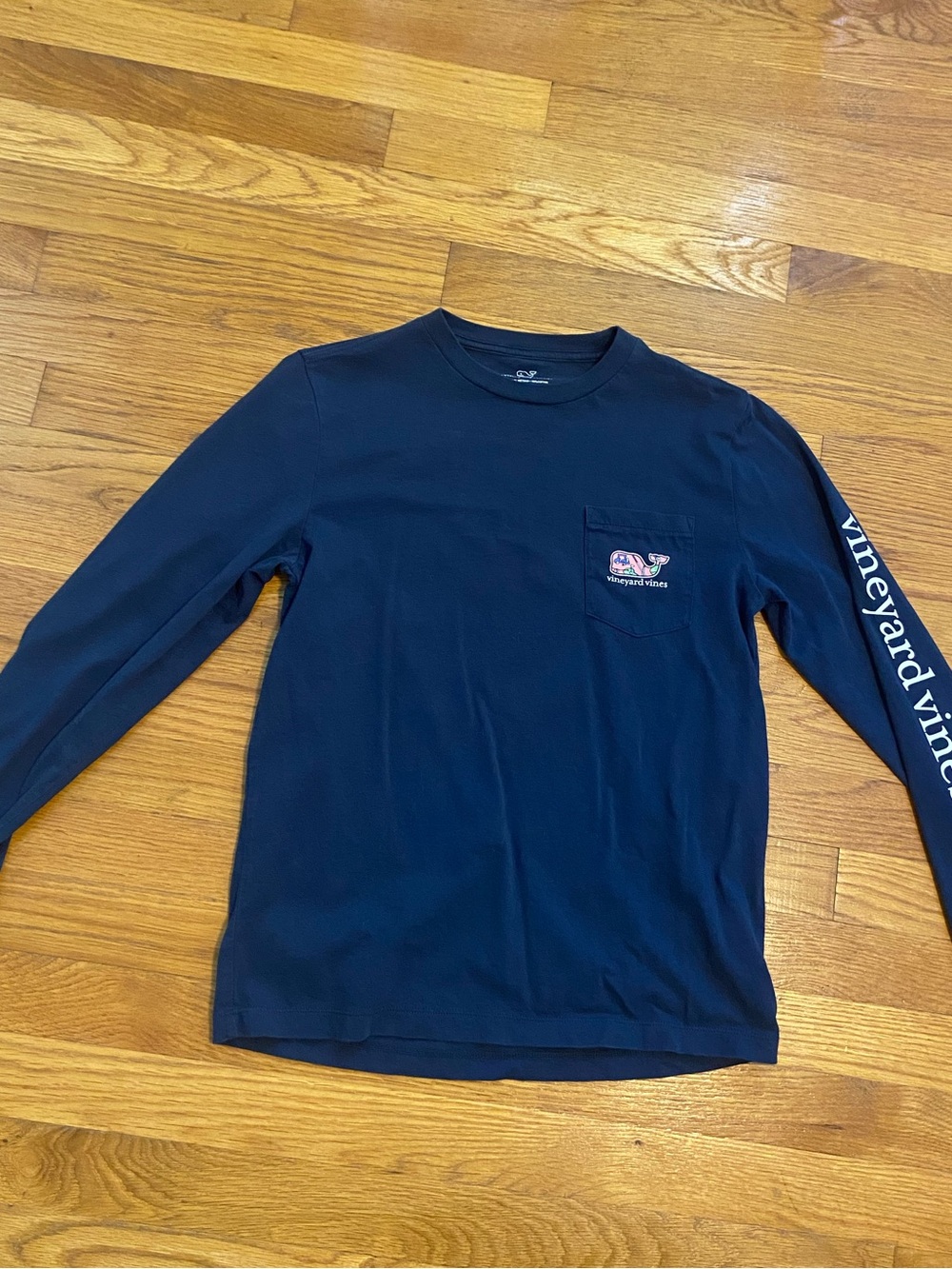 Boys Vineyard Vines Navy Long Sleeve “Golf” Pocket Shirt with Sleeve Logo